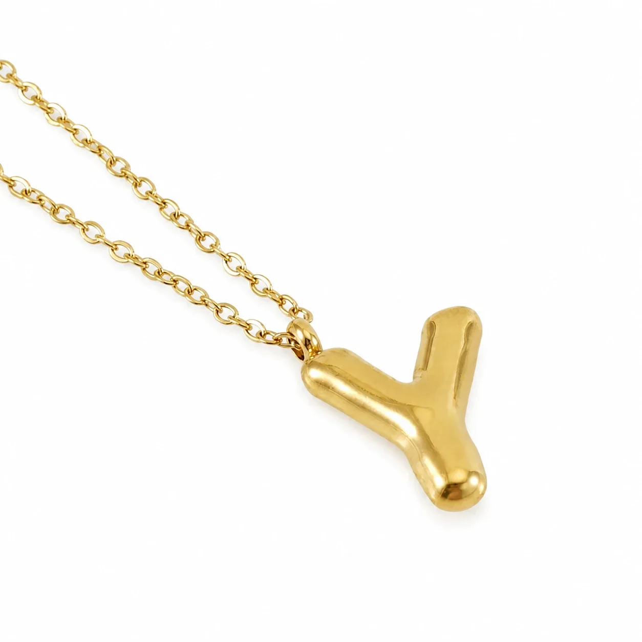 Puffy 18K Gold-Plated Bubble Letter Chain Necklace - Gold Letter Y