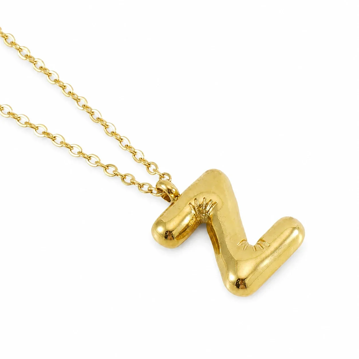 Puffy 18K Gold-Plated Bubble Letter Chain Necklace - Gold Letter Z