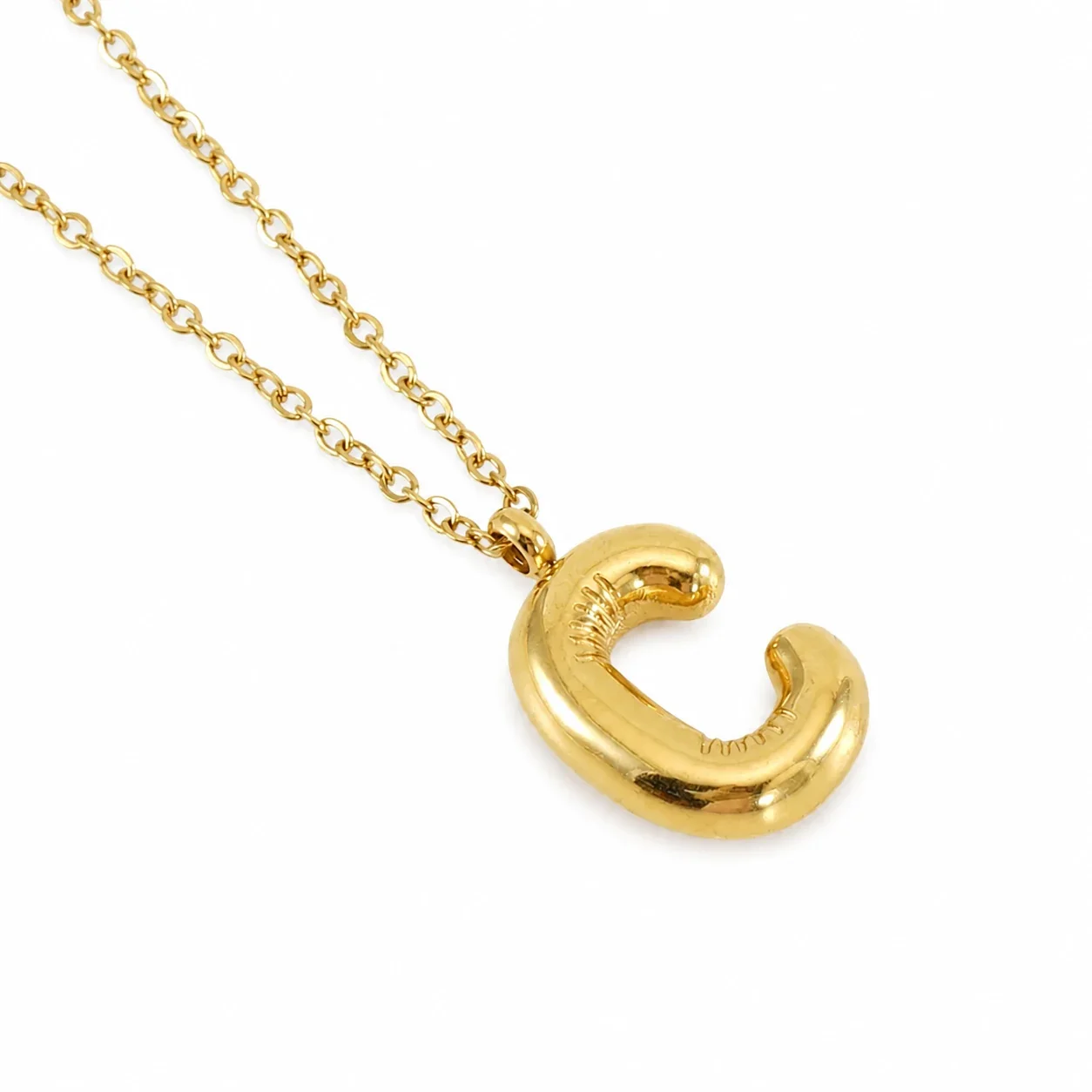 Puffy 18K Gold-Plated Bubble Letter Chain Necklace - Gold Letter C