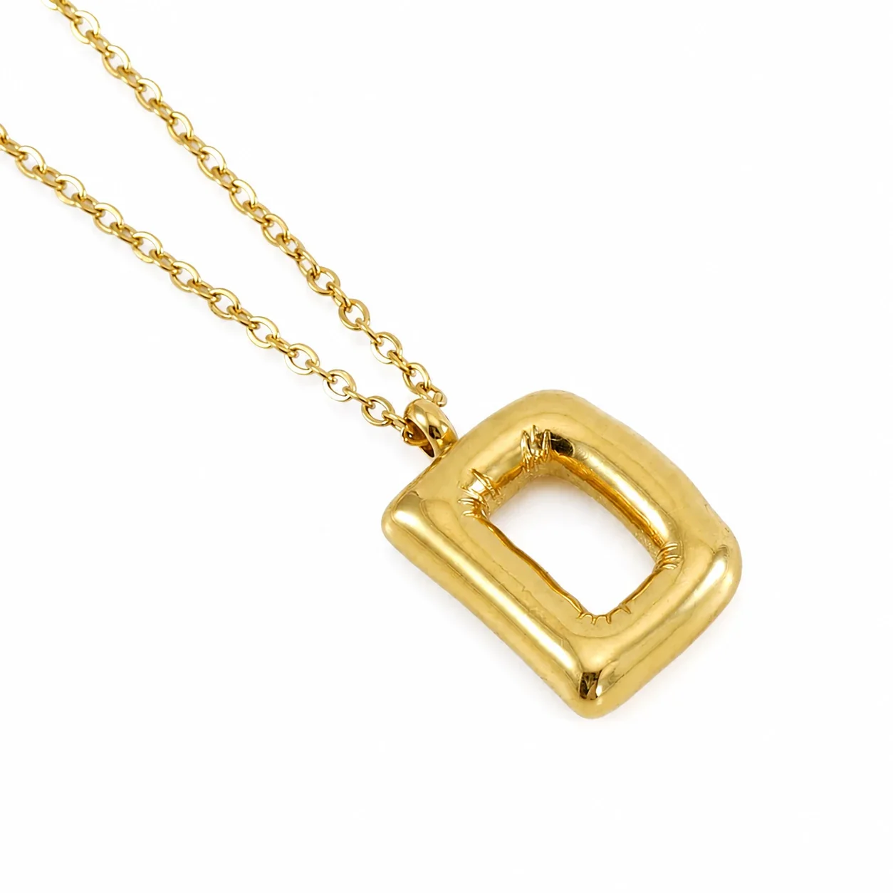Puffy 18K Gold-Plated Bubble Letter Chain Necklace - Gold Letter D