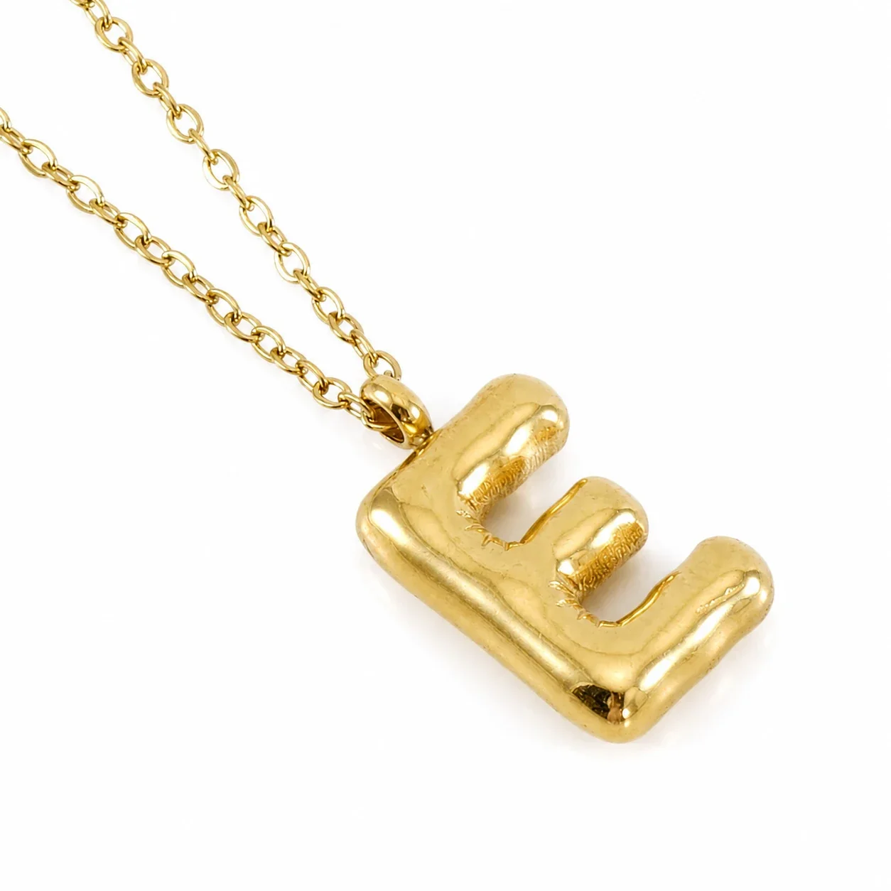 Puffy 18K Gold-Plated Bubble Letter Chain Necklace - Gold Letter E