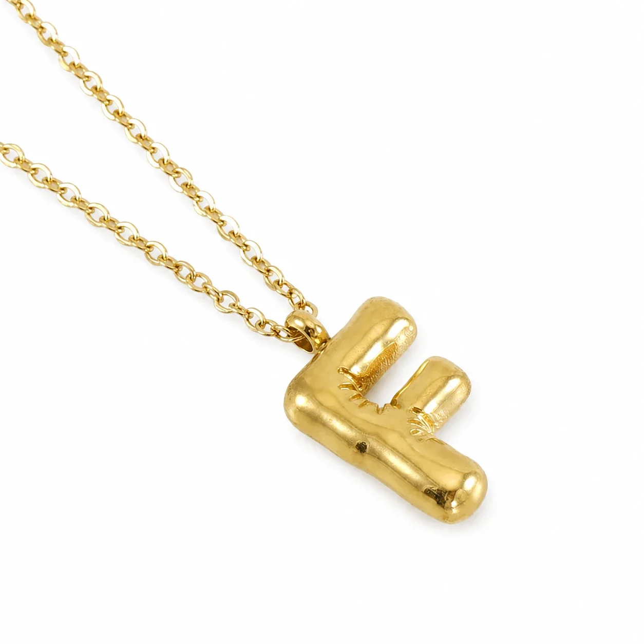 Puffy 18K Gold-Plated Bubble Letter Chain Necklace - Gold Letter F