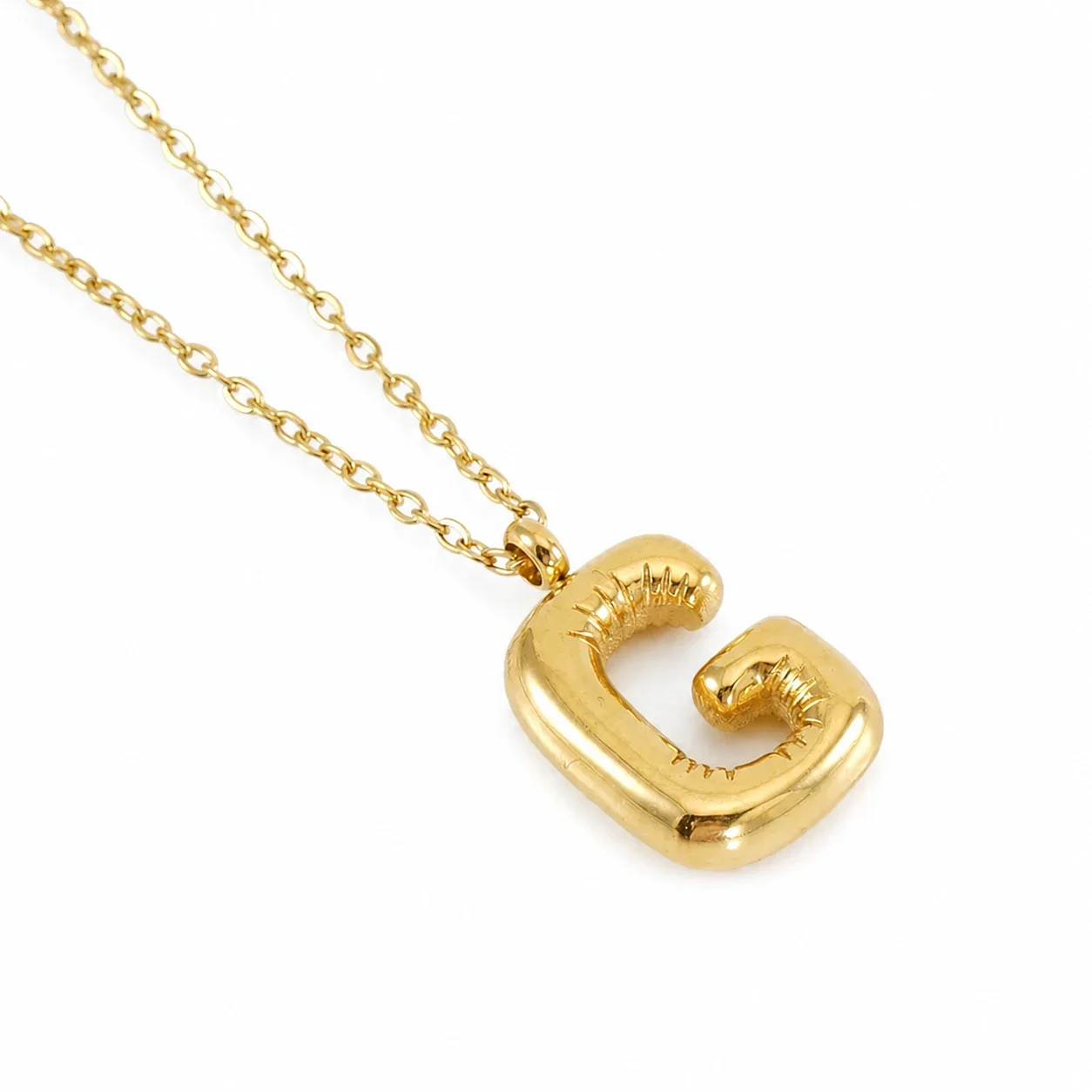 Puffy 18K Gold-Plated Bubble Letter Chain Necklace - Gold Letter G