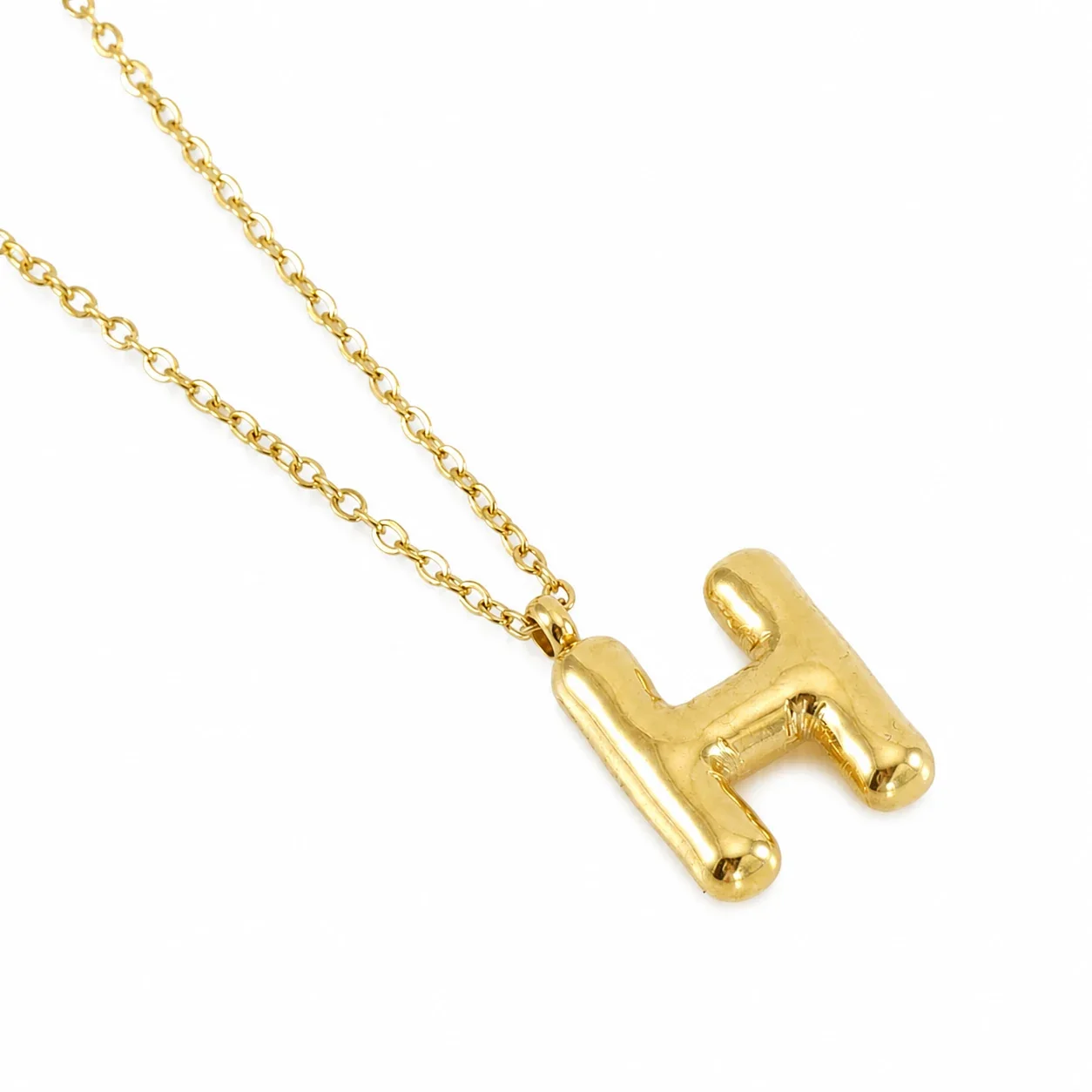 Puffy 18K Gold-Plated Bubble Letter Chain Necklace - Gold Letter H