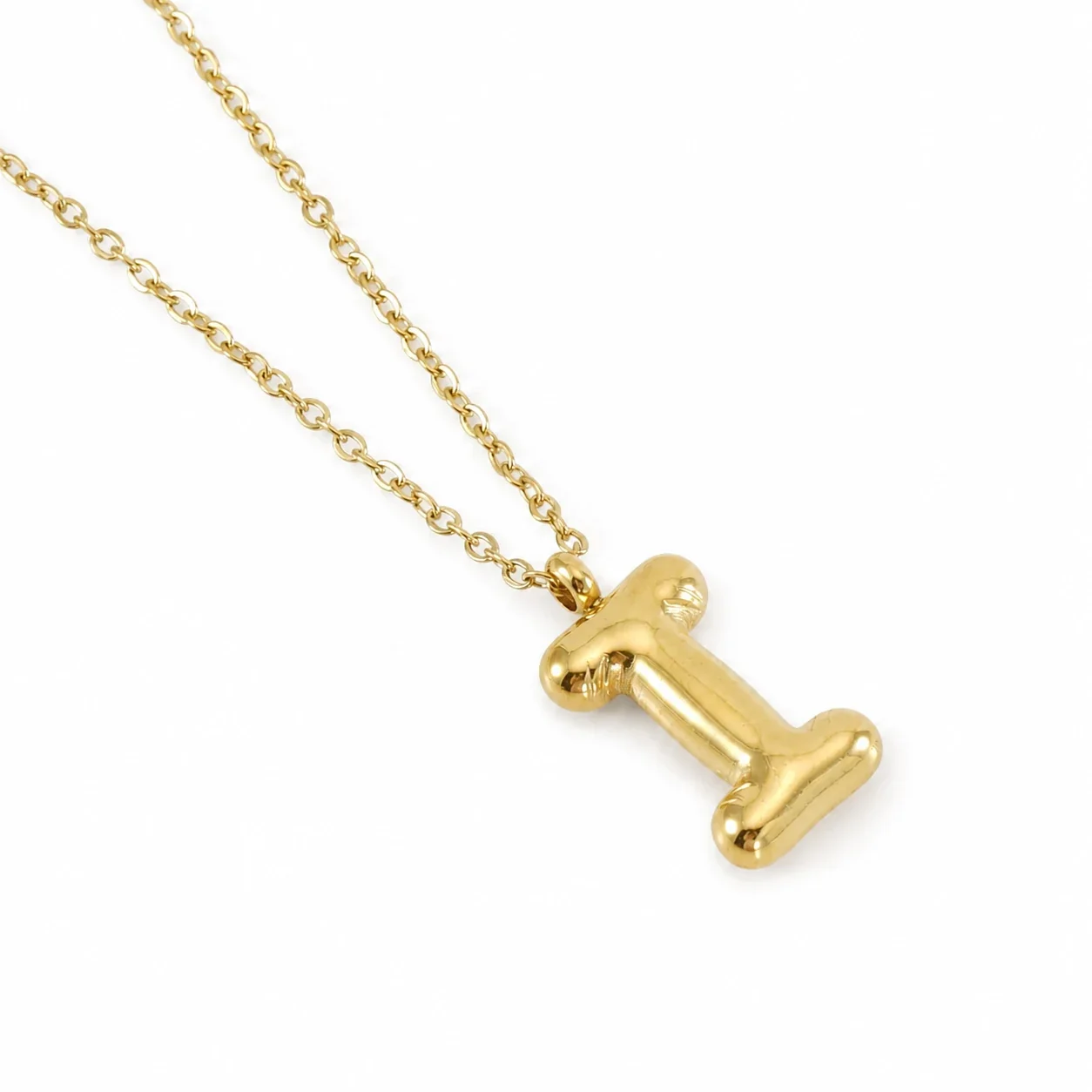 Puffy 18K Gold-Plated Bubble Letter Chain Necklace - Gold Letter I