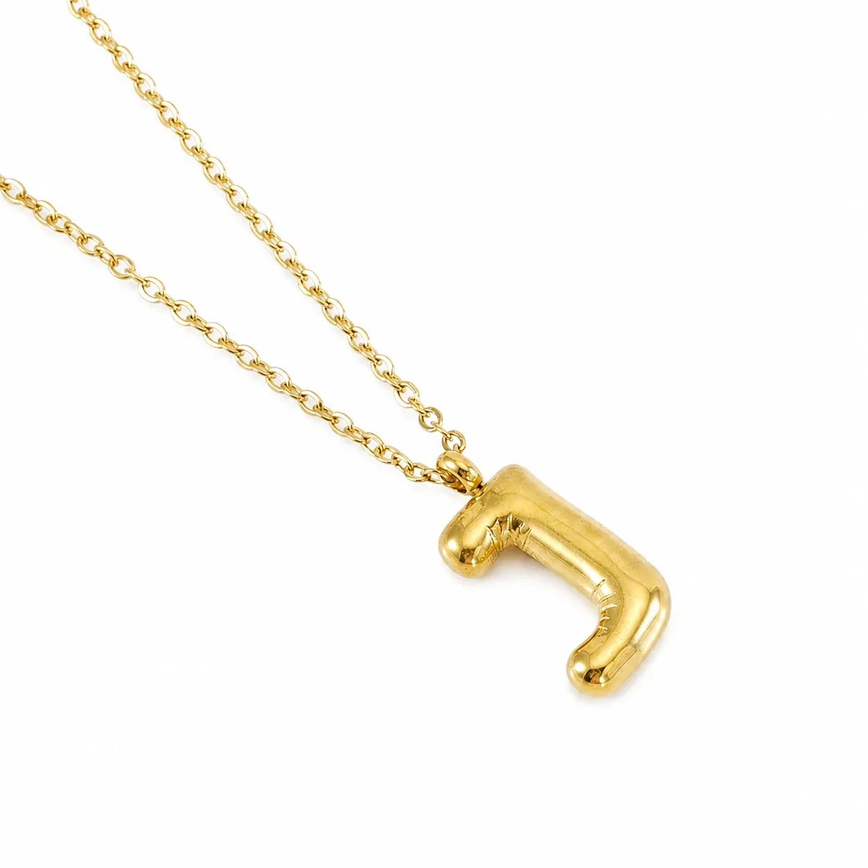 Puffy 18K Gold-Plated Bubble Letter Chain Necklace - Gold Letter J