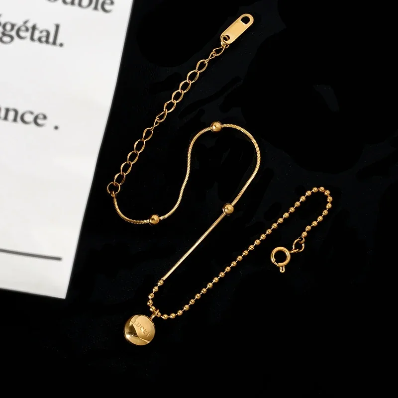 Anklet – Lucky Disc Bead Chain, Gold-Tone Stainless Steel