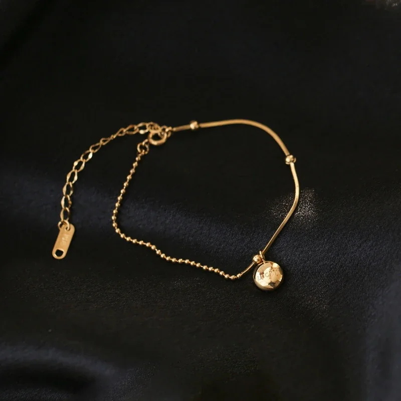 Anklet – Lucky Disc Bead Chain, Gold-Tone Stainless Steel