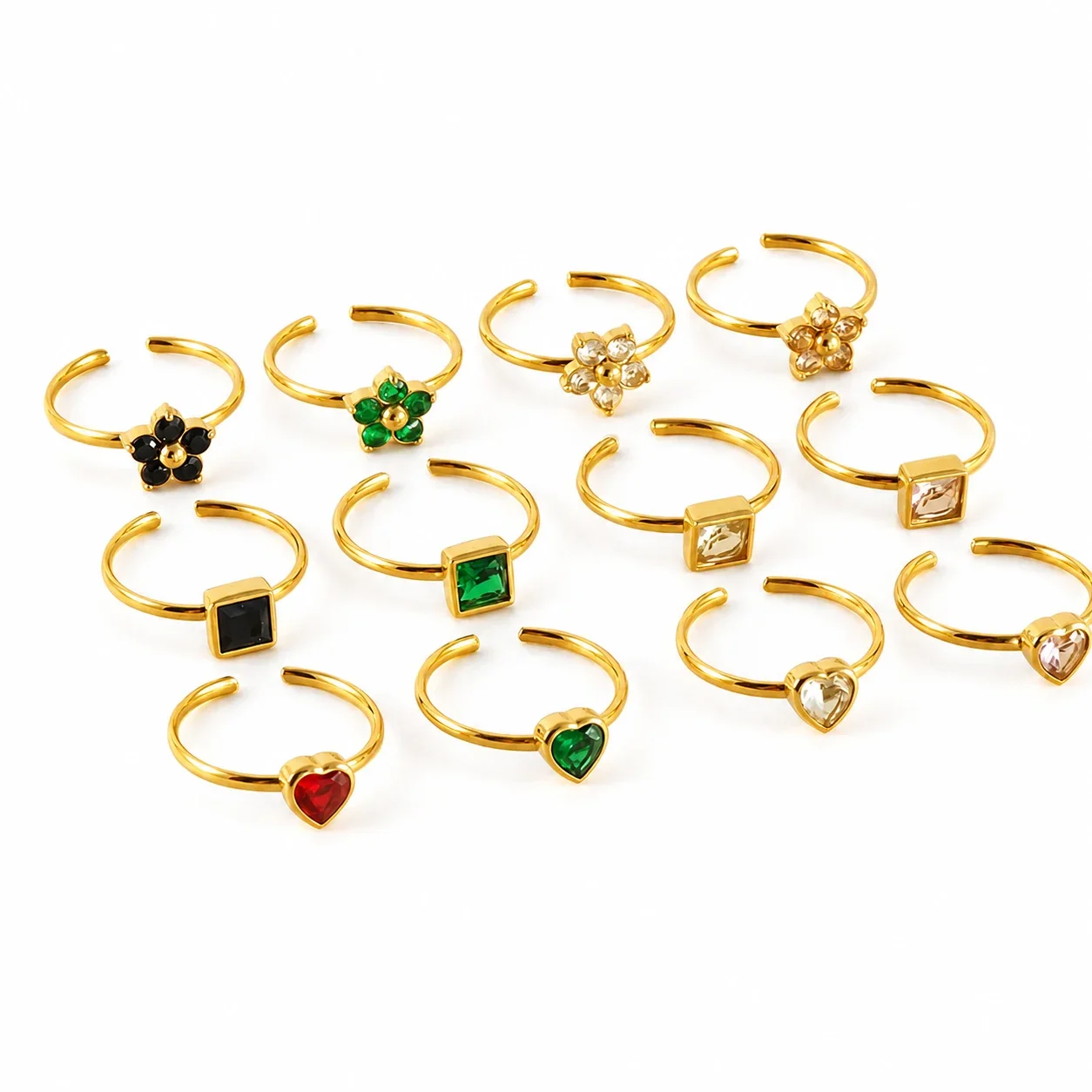 Playful 18K Gold-Plated Open-Front Heart Flower Ring