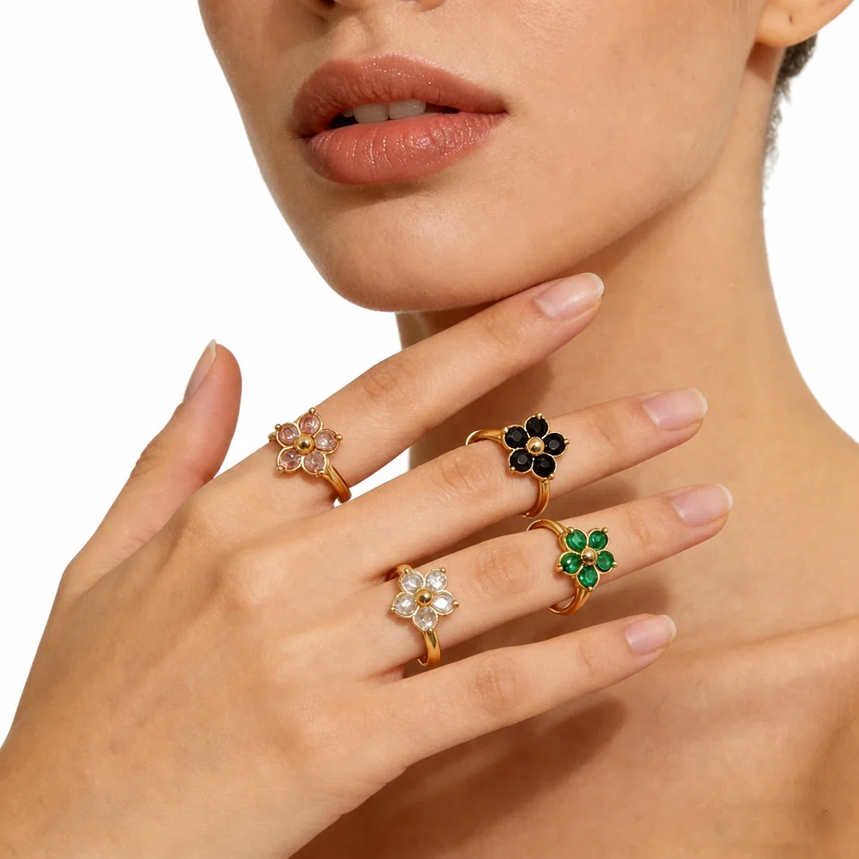 Playful 18K Gold-Plated Open-Front Heart Flower Ring