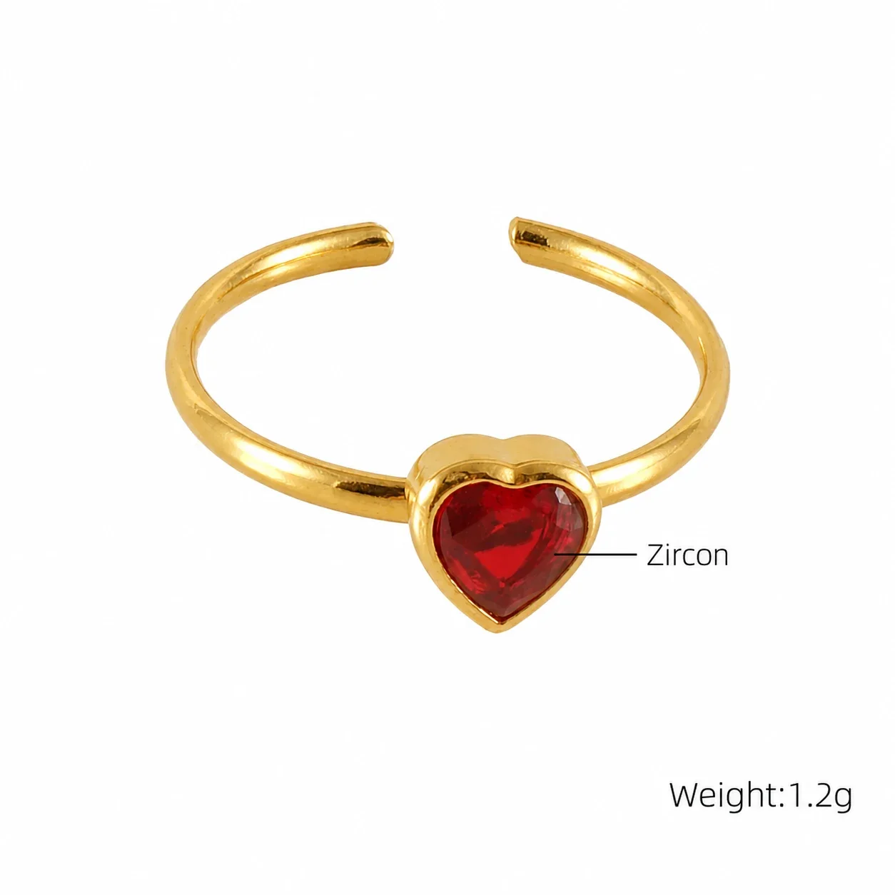 Playful 18K Gold-Plated Open-Front Heart Flower Ring - Gold Red Heart CZ