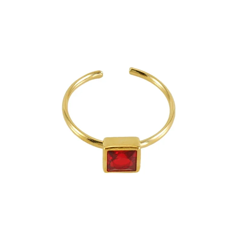 Playful 18K Gold-Plated Open-Front Heart Flower Ring - Gold Red Square CZ