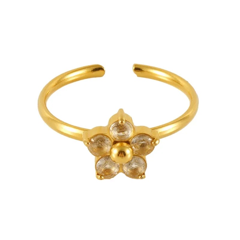 Playful 18K Gold-Plated Open-Front Heart Flower Ring - Gold Clear Flower CZ