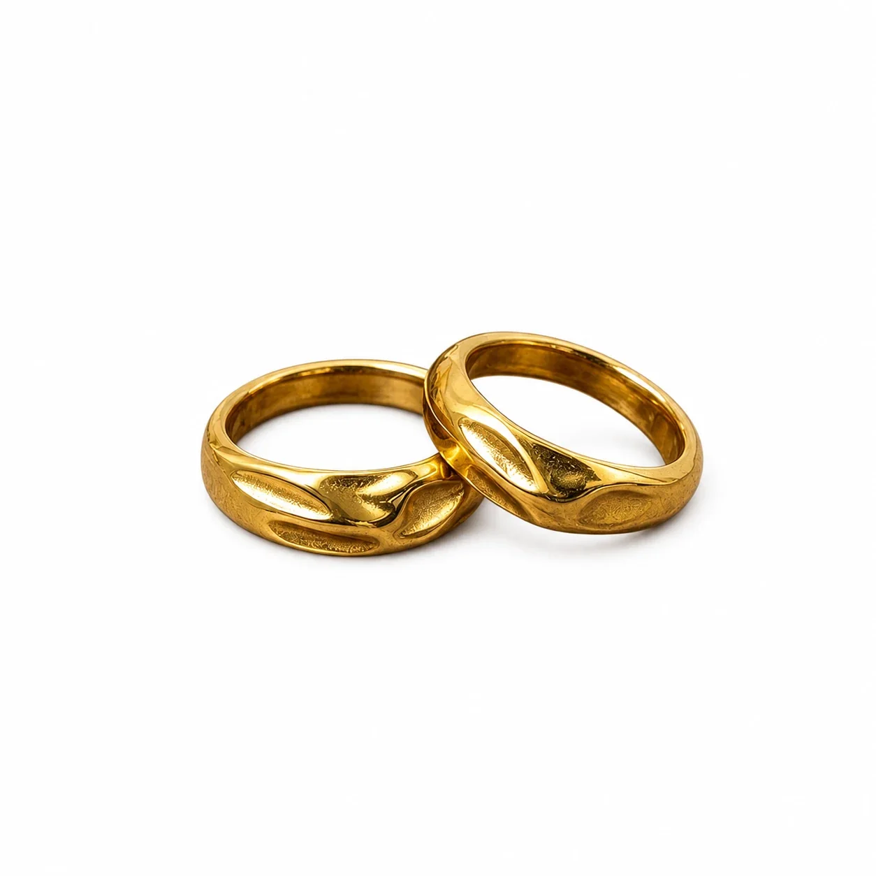 Sculpted 316 Stainless Steel Gold Wave Band Ring