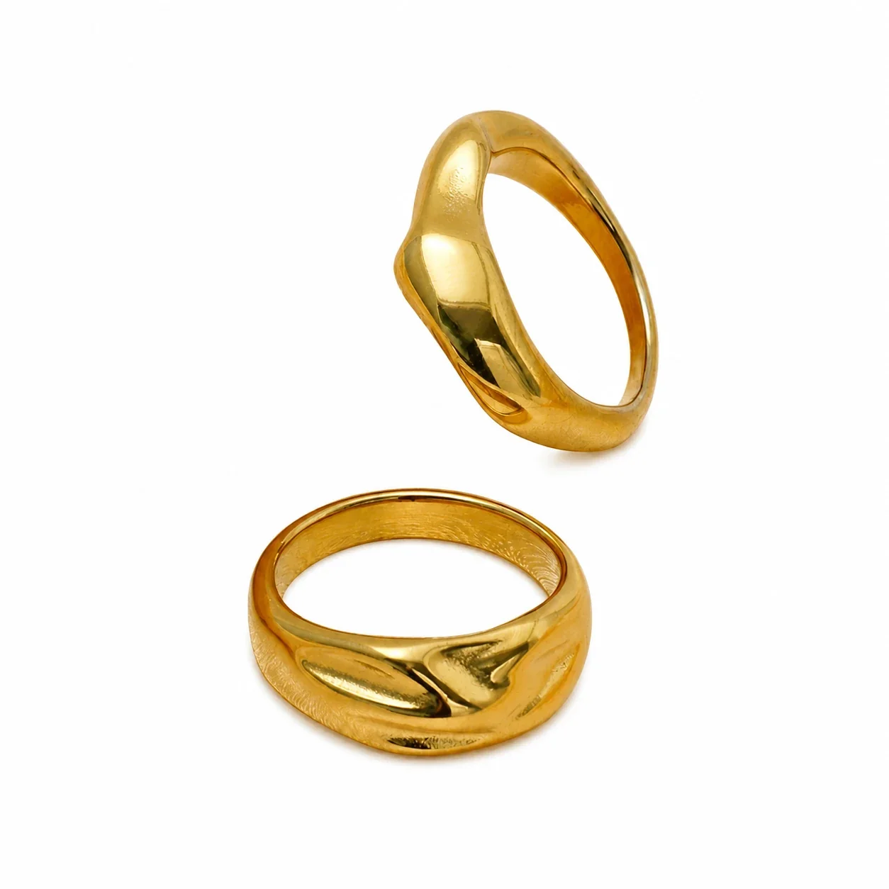Sculpted 316 Stainless Steel Gold Wave Band Ring