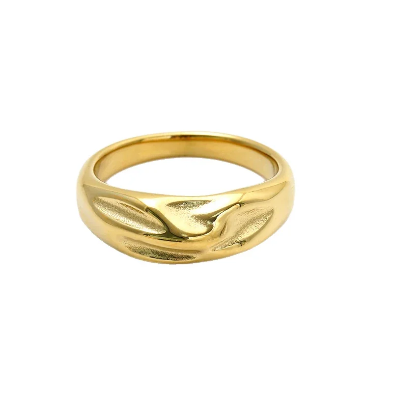 Sculpted 316 Stainless Steel Gold Wave Band Ring