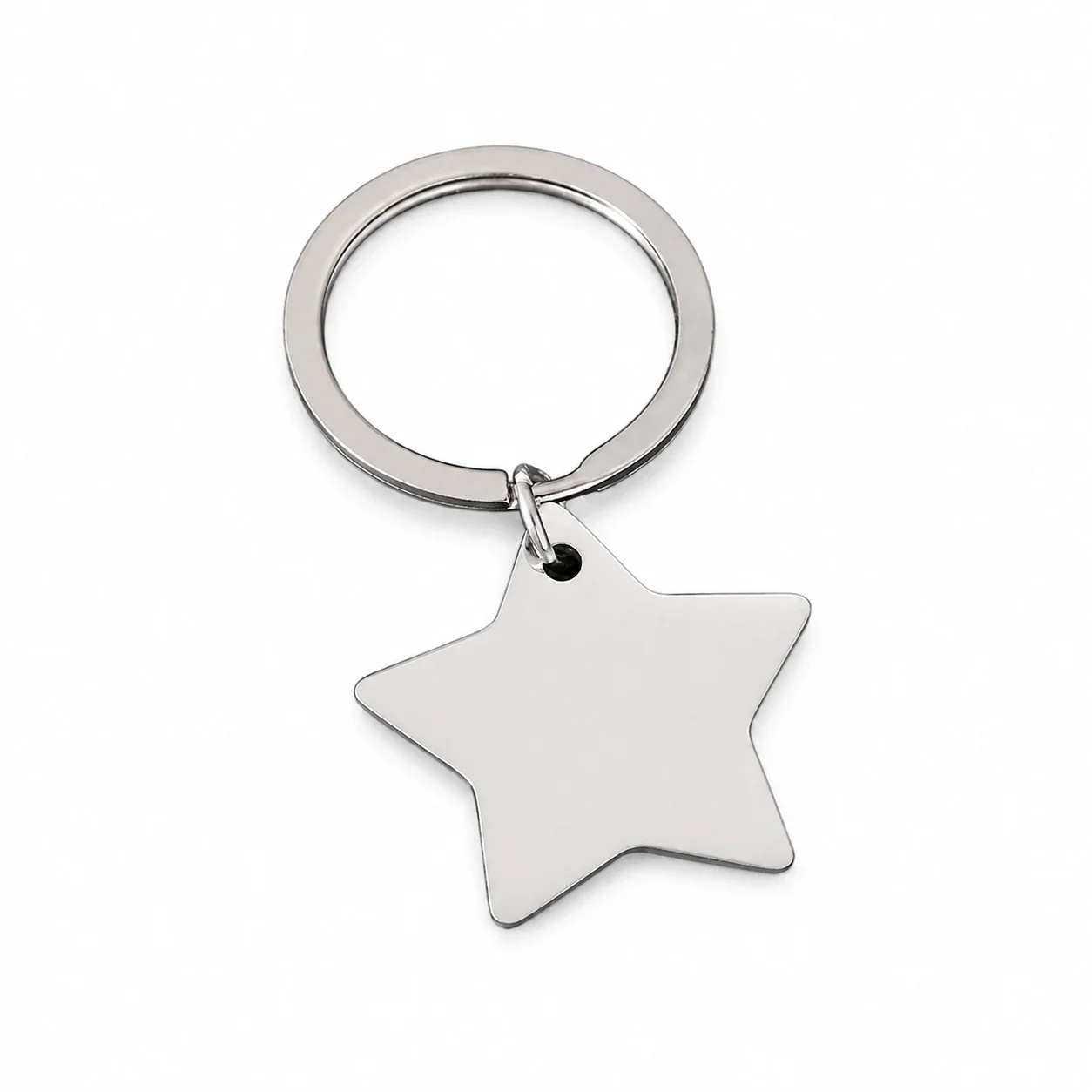 Keyring with Blank Star Pendant, Stainless Steel