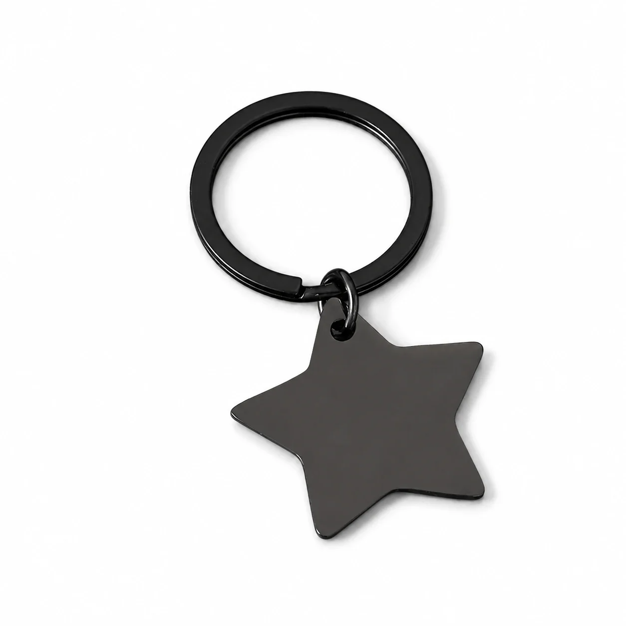 Keyring with Blank Star Pendant, Stainless Steel
