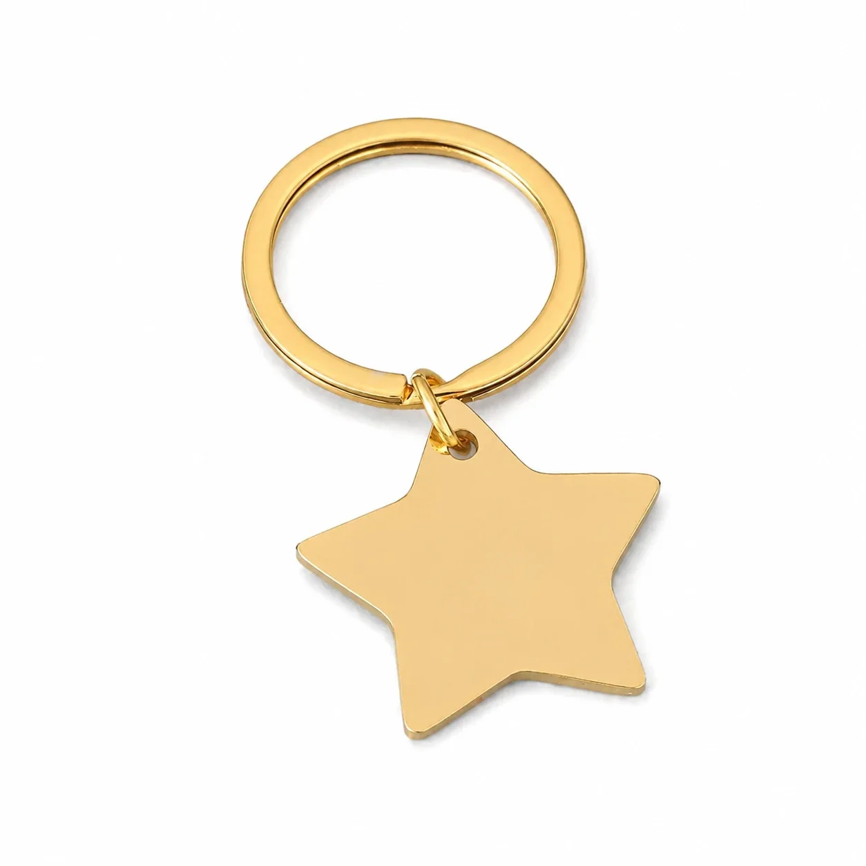 Keyring with Blank Star Pendant, Stainless Steel