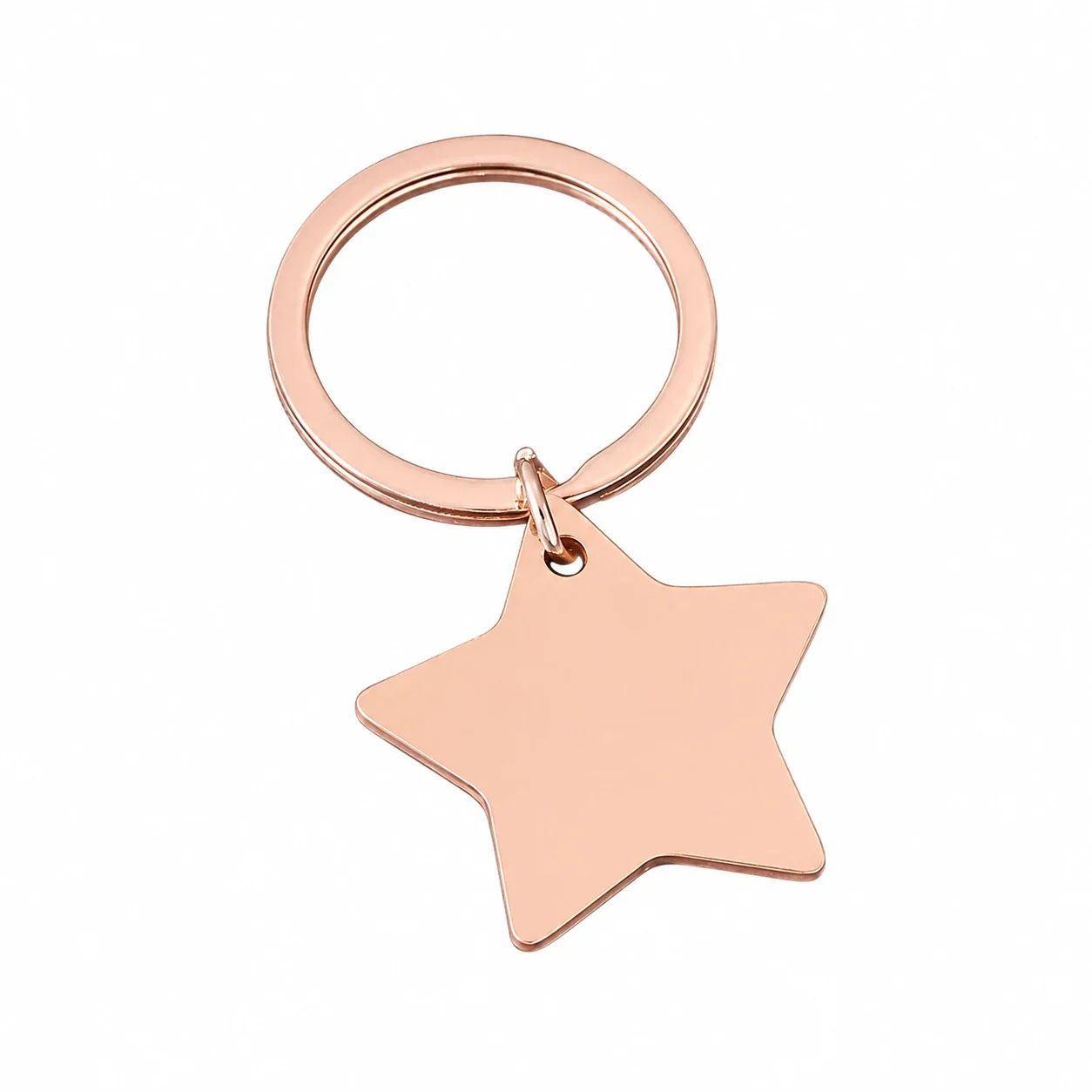 Keyring with Blank Star Pendant, Stainless Steel