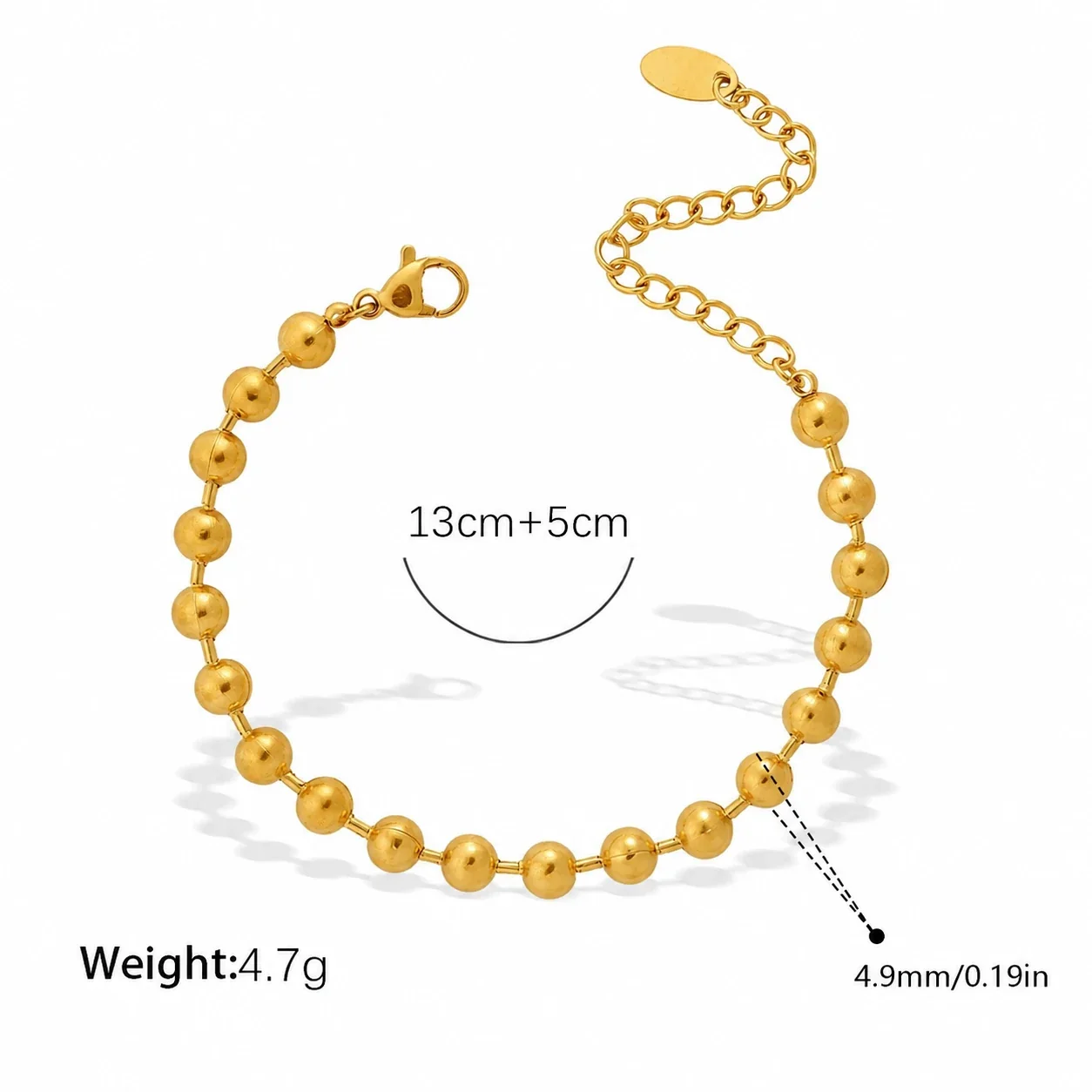 Bead Chain Necklace and Bracelet Set, Gold-Plated Stainless Steel - Gold