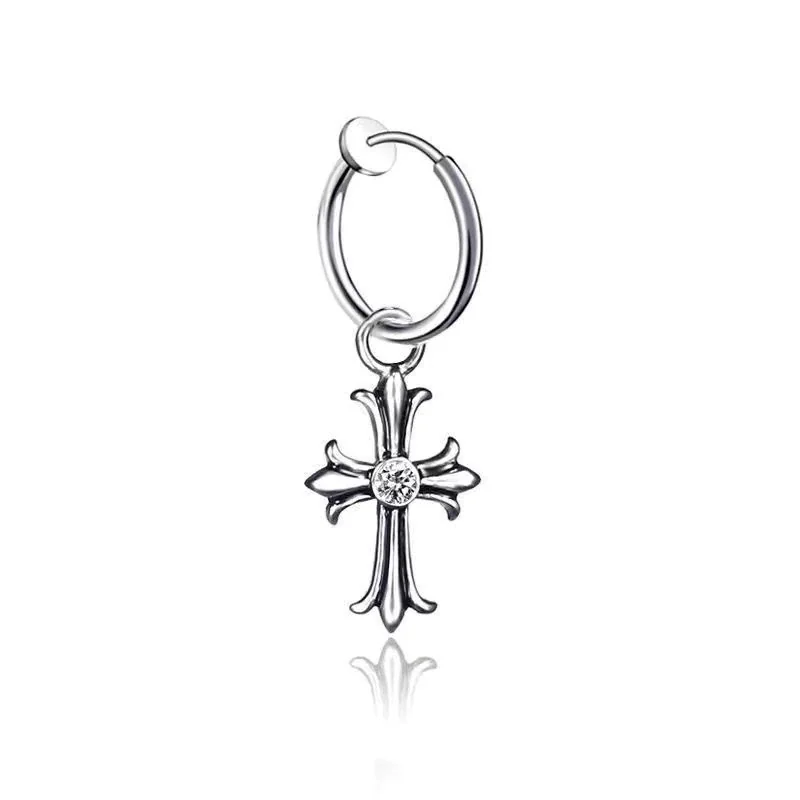 Gothic Silver-Plated Cross Drop Earrings with Crystal