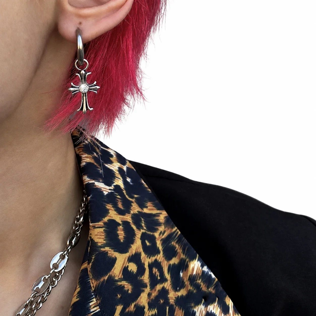 Gothic Silver-Plated Cross Drop Earrings with Crystal