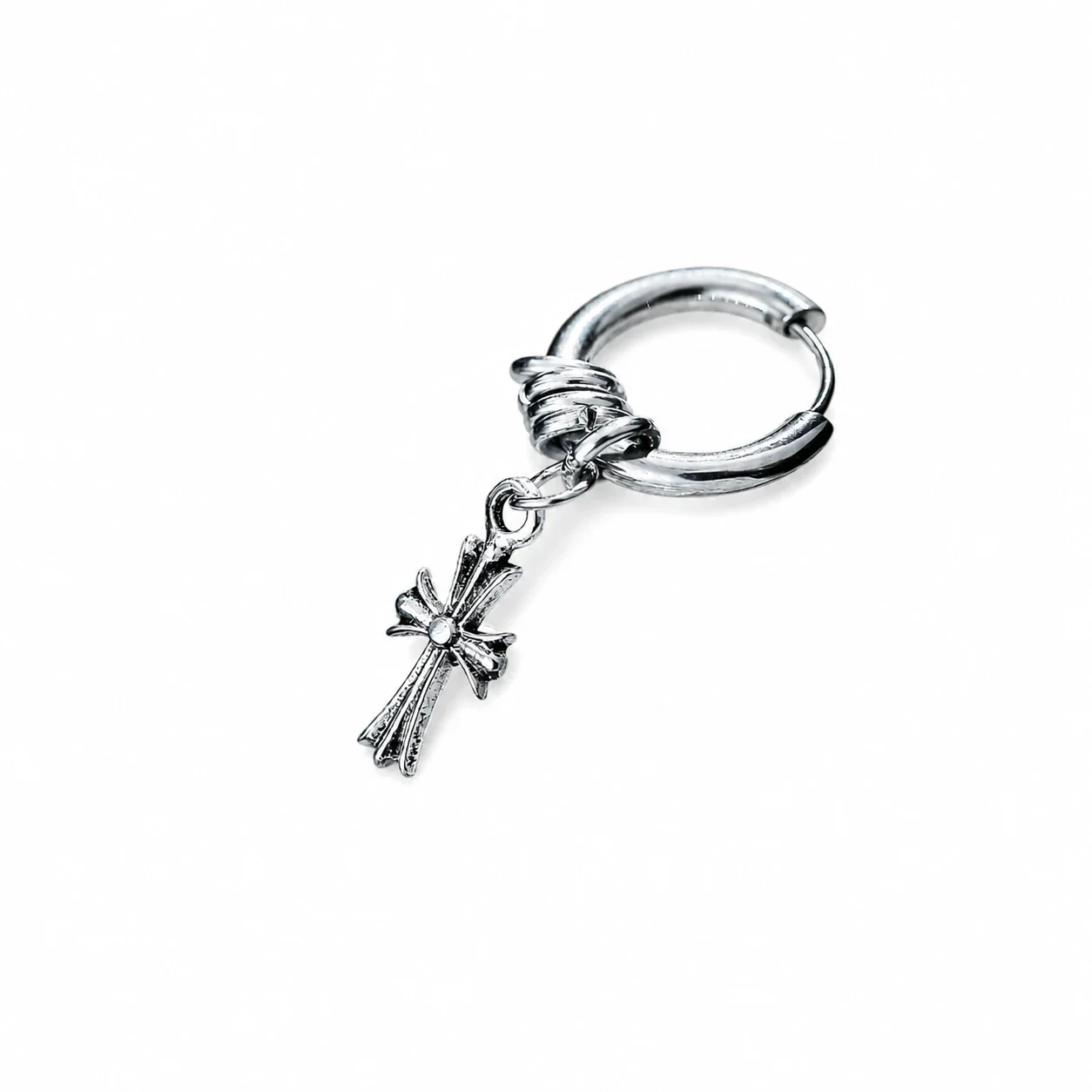 Gothic Silver-Plated Cross Drop Earrings with Crystal - Stud No Crystal