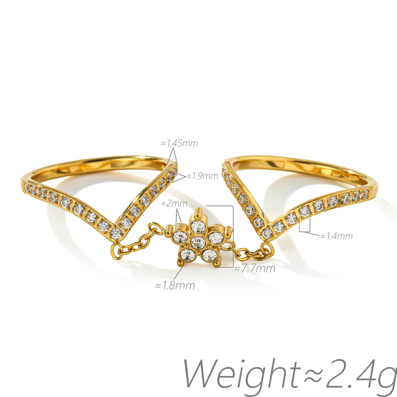 Double V-Band Flower Chain CZ Stainless Steel Ring