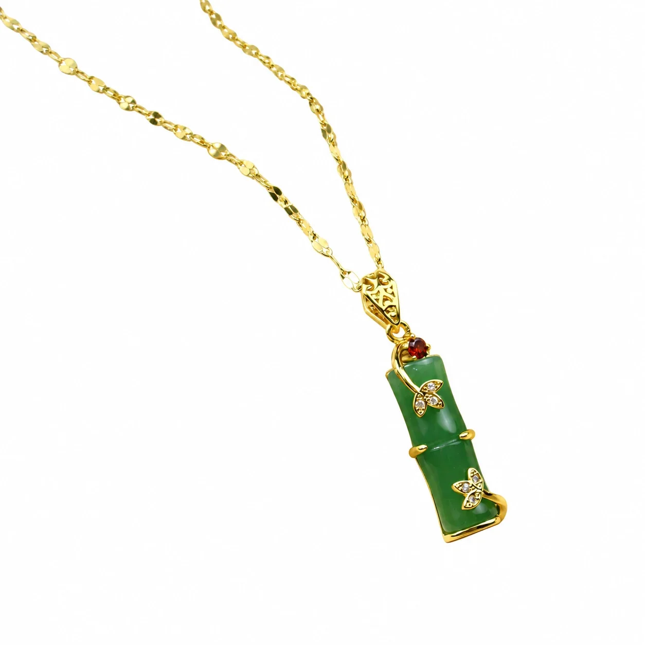 Bamboostaaf Vlinder Kristallen Hangerketting, Roestvrij Staal productfoto