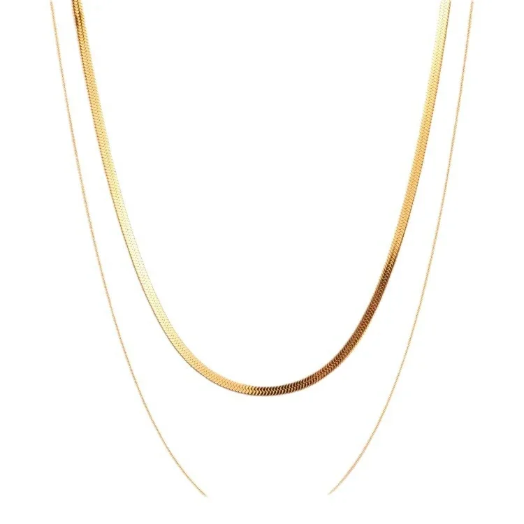 Layered Snake & Fine Chain Necklace, Gold-Plated Stainless Steel