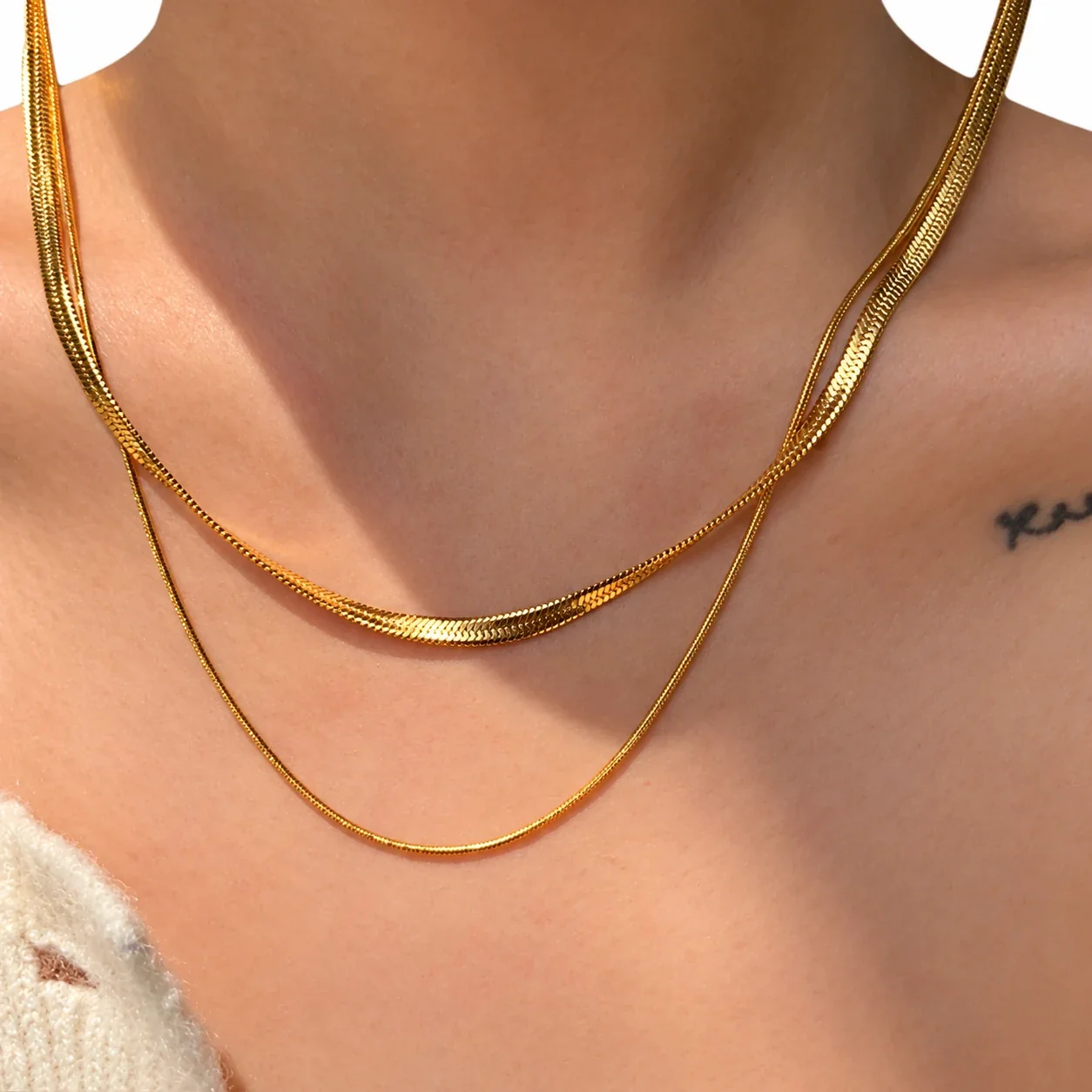 Foto prodotto: Layered Snake & Fine Chain Necklace, Gold-Plated Stainless Steel