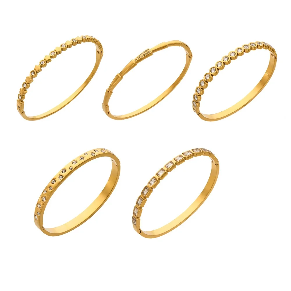 Radiant 18K Gold-Plated Stainless Steel Crystal Bangle