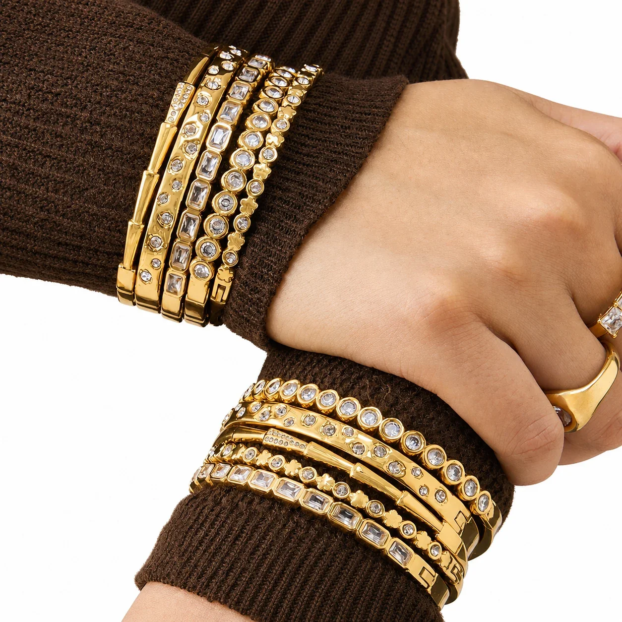 Radiant 18K Gold-Plated Stainless Steel Crystal Bangle