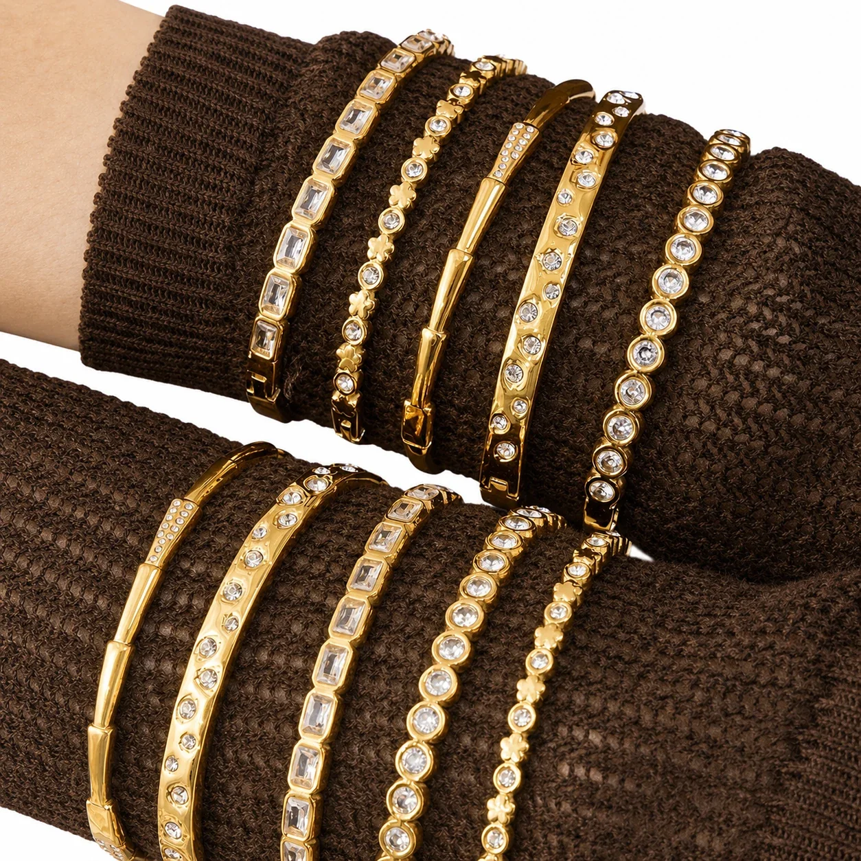 Radiant 18K Gold-Plated Stainless Steel Crystal Bangle
