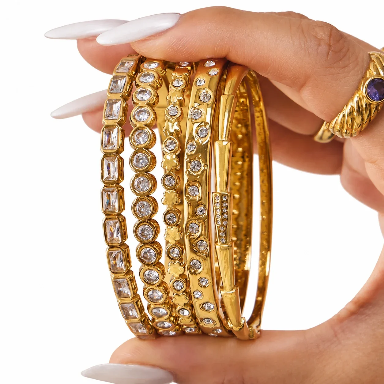 Radiant 18K Gold-Plated Stainless Steel Crystal Bangle