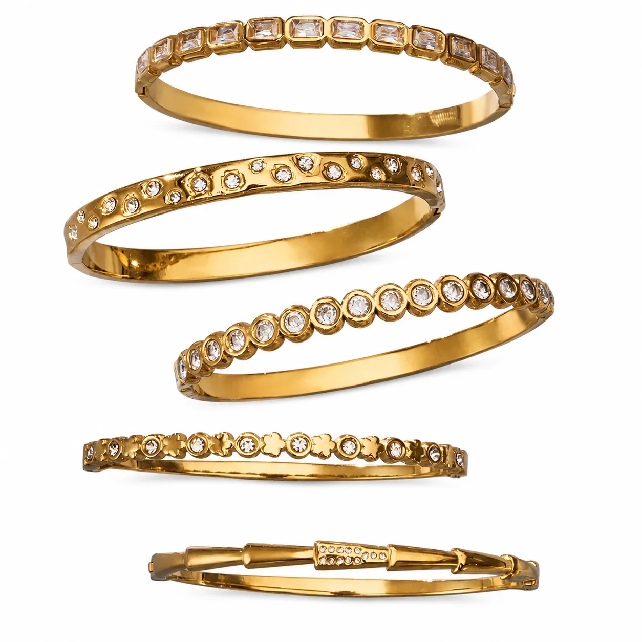 Radiant 18K Gold-Plated Stainless Steel Crystal Bangle