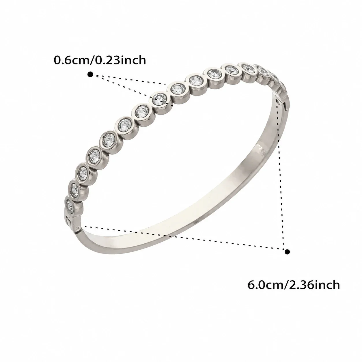 Radiant 18K Gold-Plated Stainless Steel Crystal Bangle - Silver