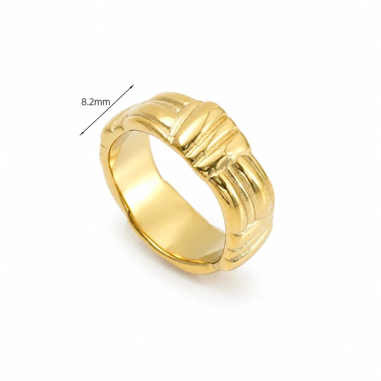 Ring with Ribbed Geometric Panels, 316 Stainless Steel Gold PVD - Gold