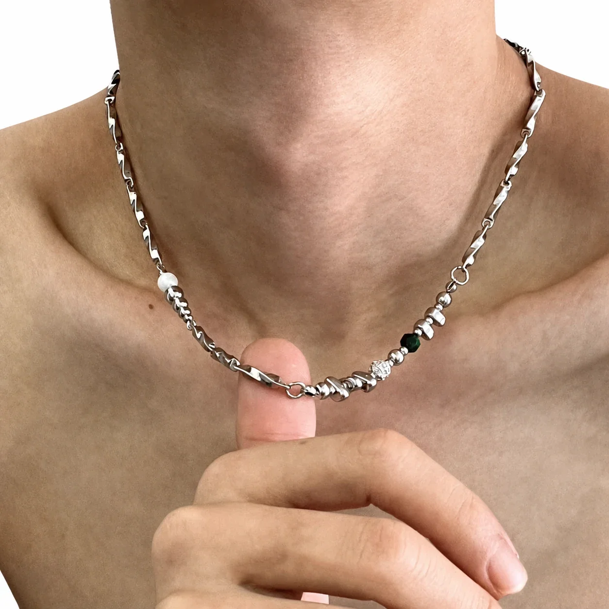Edgy Stainless Steel Twisted Link Chain Necklace