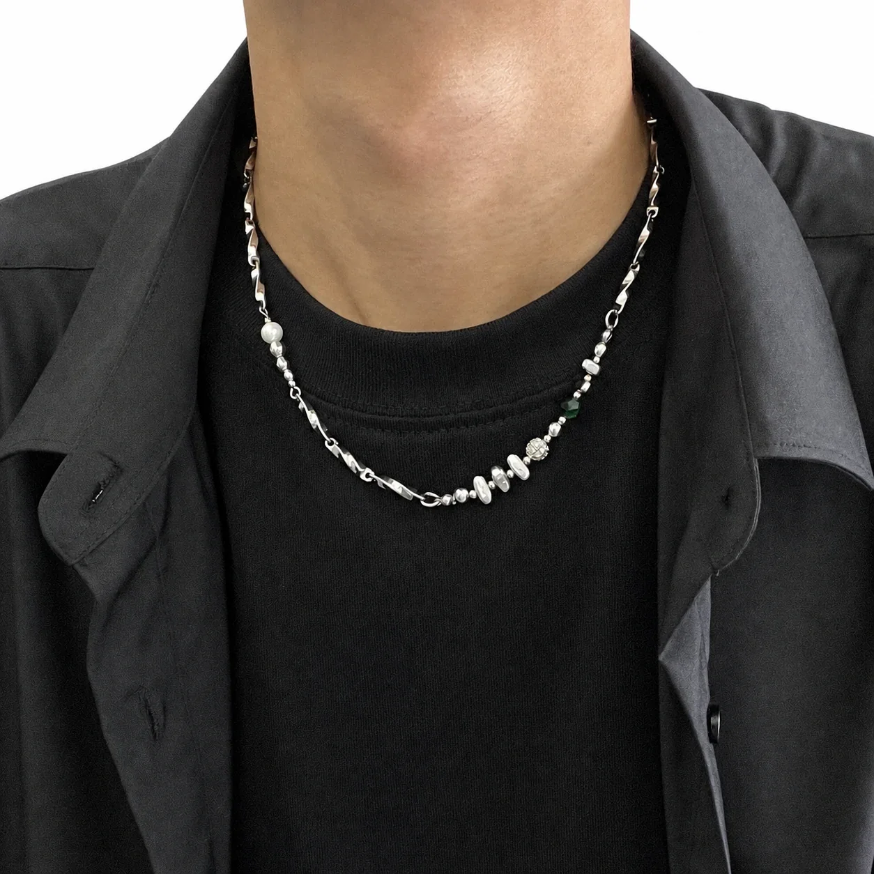 Edgy Stainless Steel Twisted Link Chain Necklace