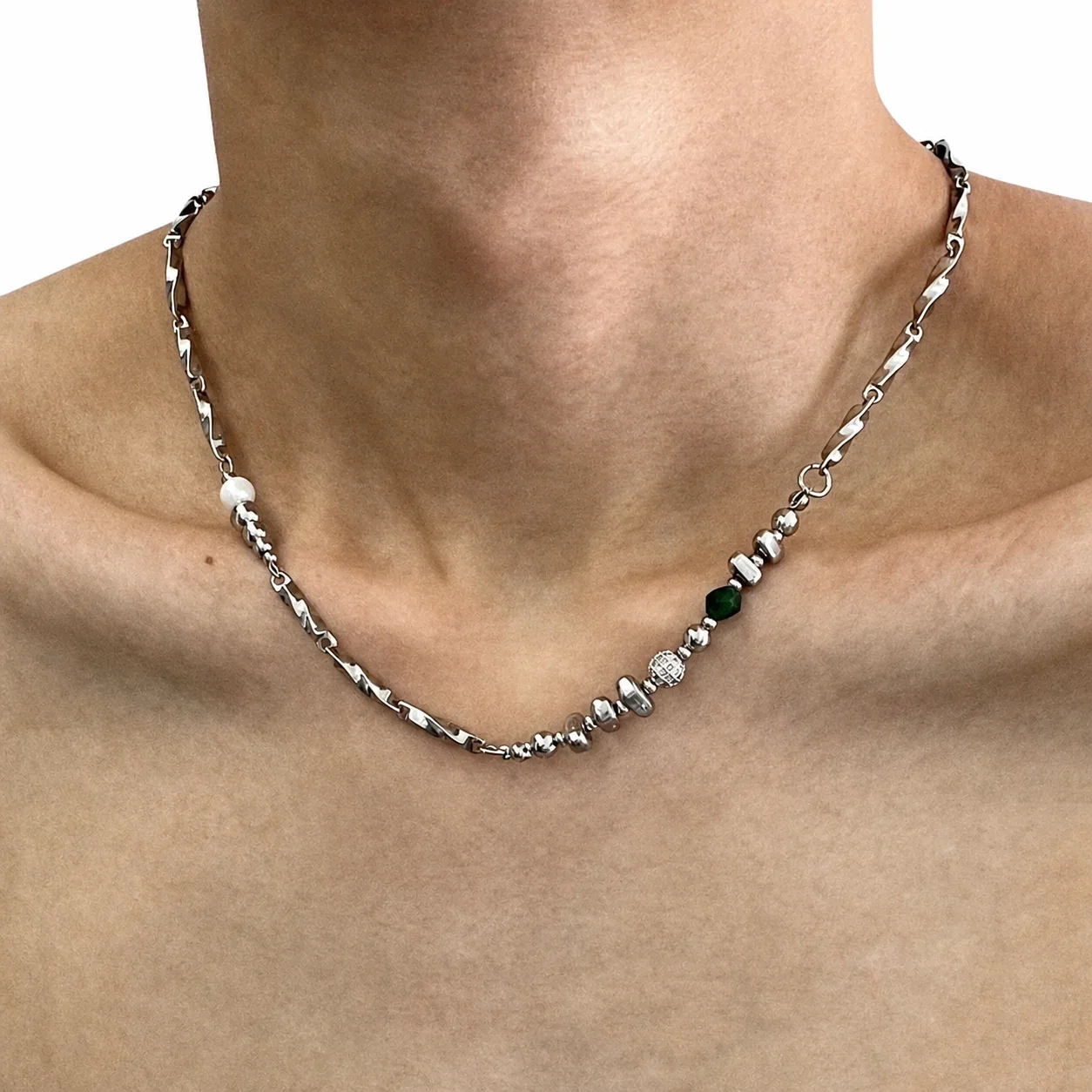 Edgy Stainless Steel Twisted Link Chain Necklace