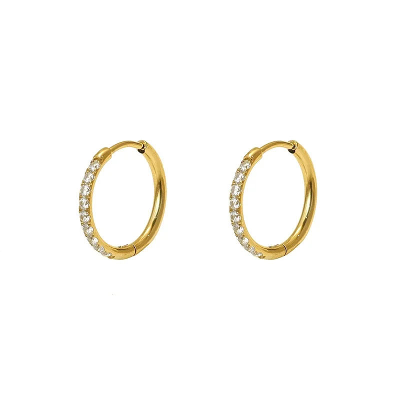 Polished Gold-Plated 316 Stainless Steel Pave Hinged Hoop Earrings