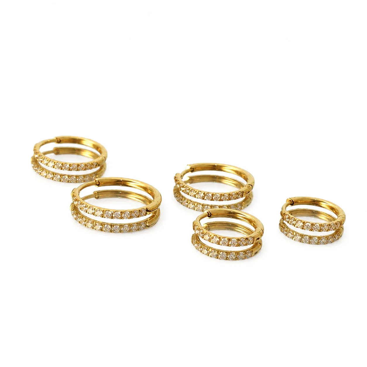 Polished Gold-Plated 316 Stainless Steel Pave Hinged Hoop Earrings