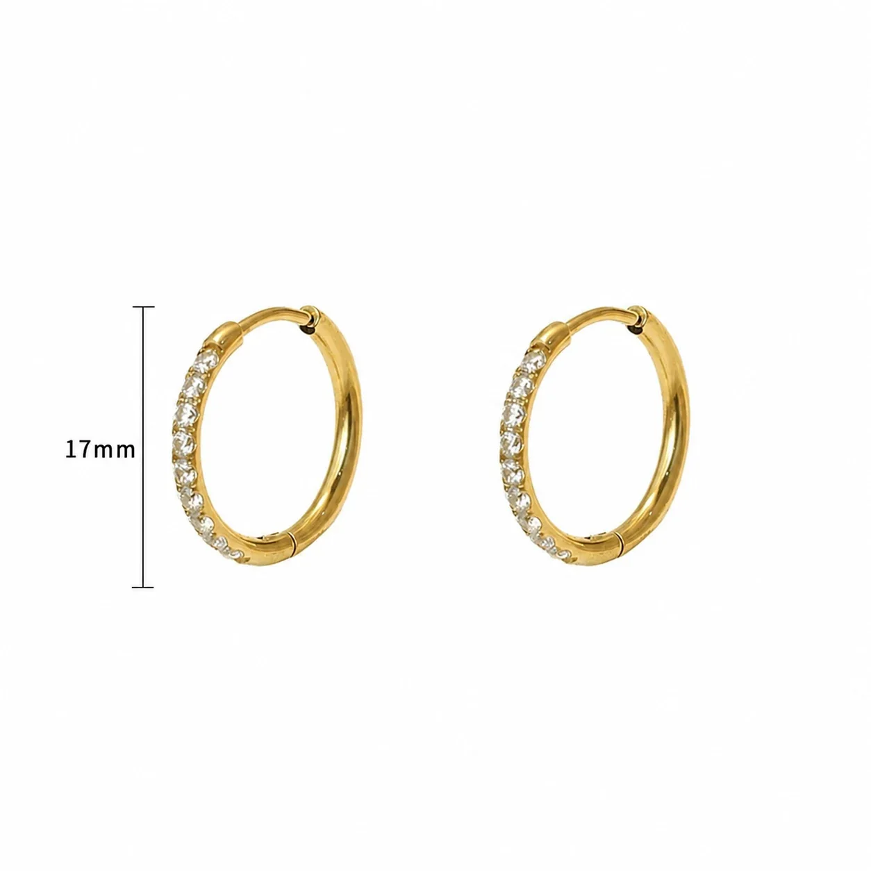 Polished Gold-Plated 316 Stainless Steel Pave Hinged Hoop Earrings