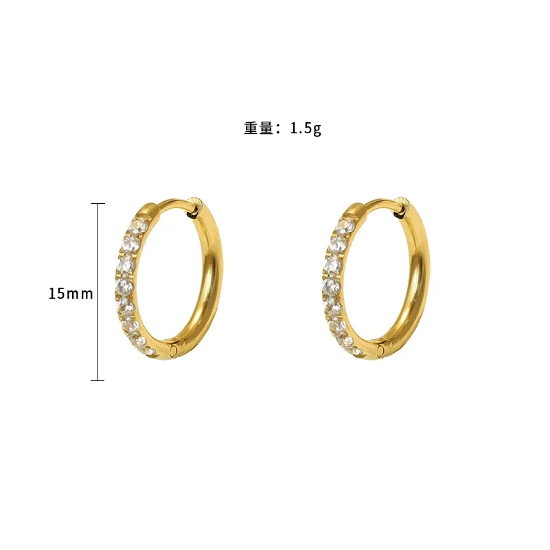 Polished Gold-Plated 316 Stainless Steel Pave Hinged Hoop Earrings - Gold Style A