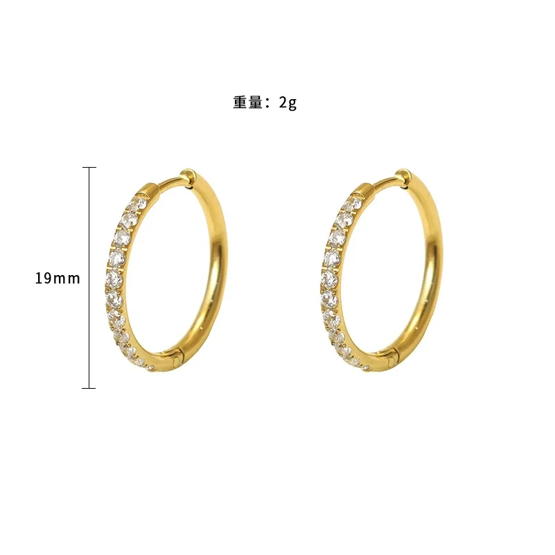 Polished Gold-Plated 316 Stainless Steel Pave Hinged Hoop Earrings - Gold Style C