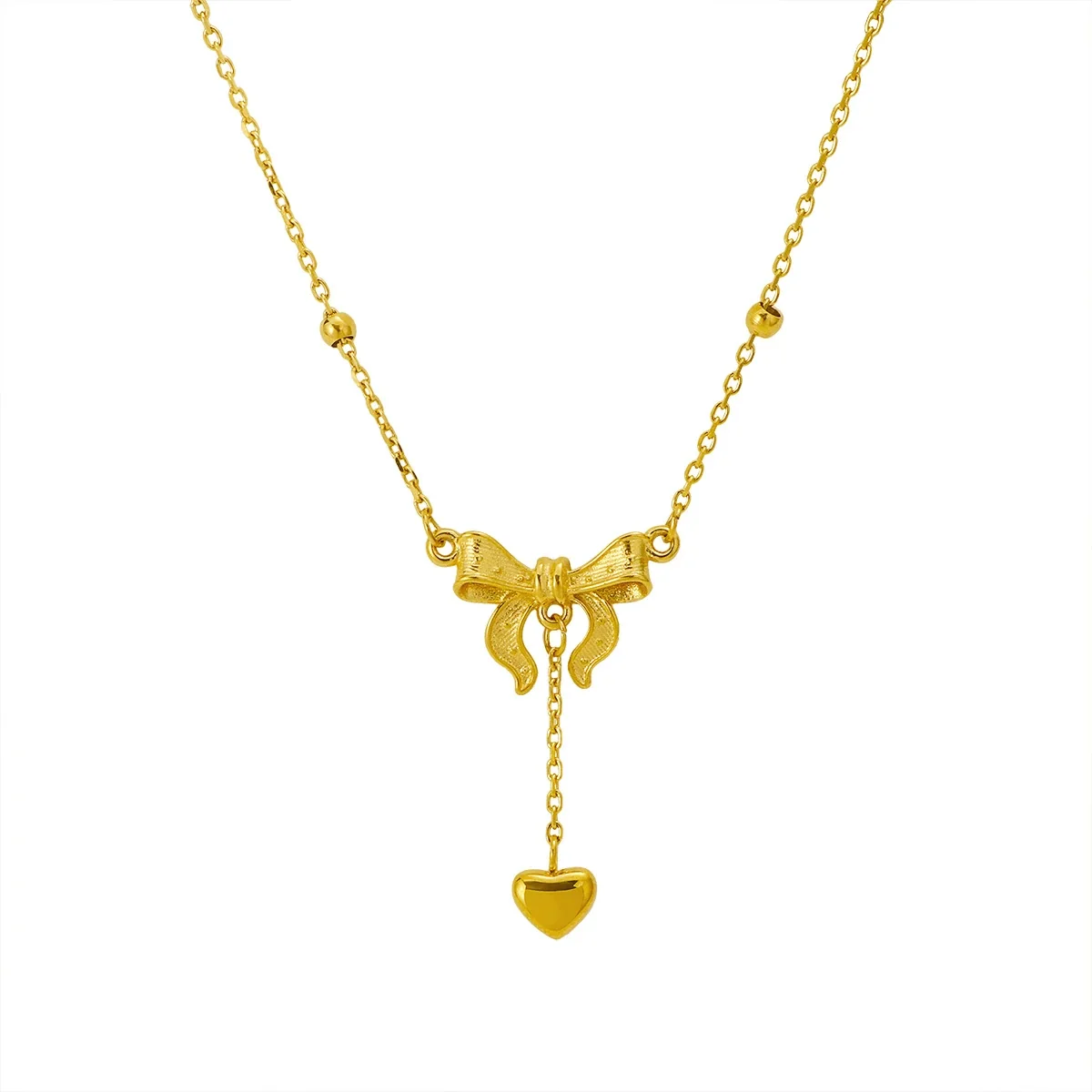 Romantic Gold-Plated Bow Heart Drop Chain Necklace