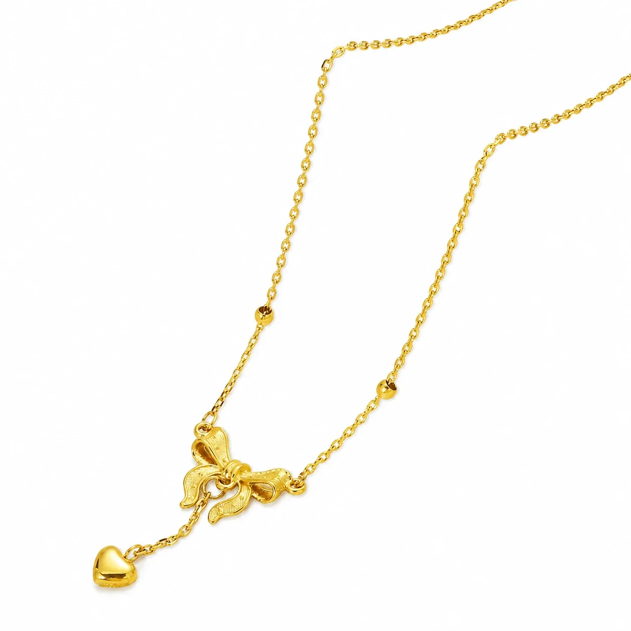 Romantic Gold-Plated Bow Heart Drop Chain Necklace
