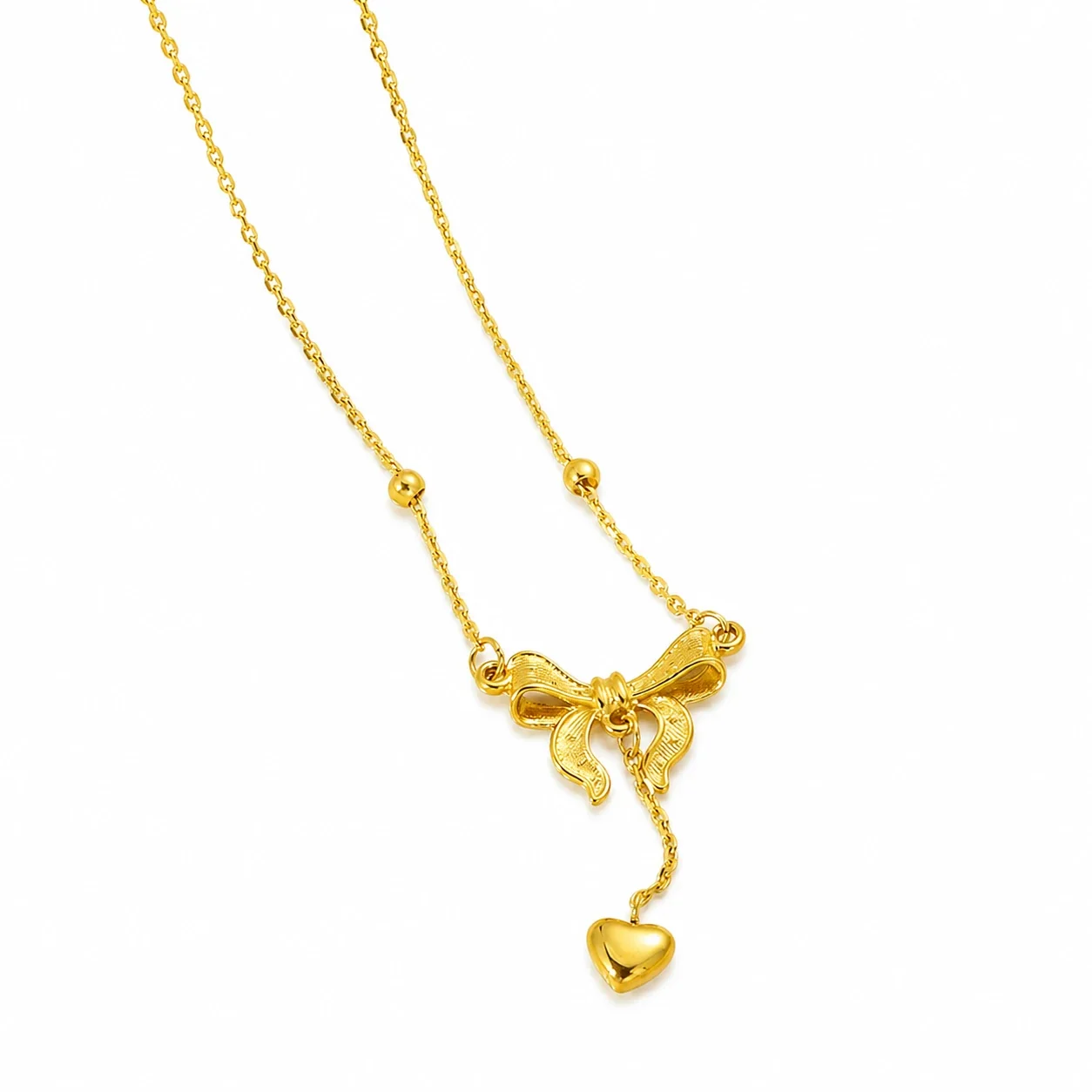 Romantic Gold-Plated Bow Heart Drop Chain Necklace